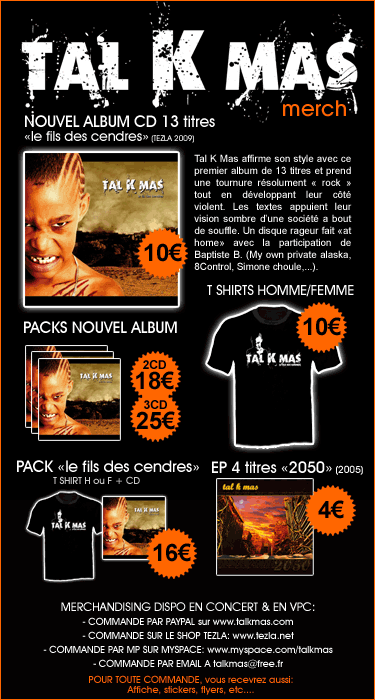Tal k Mas - le fils des cendres - CD LP 13 titres - TEZLA 2009 - Achat en ligne Boutique VPC